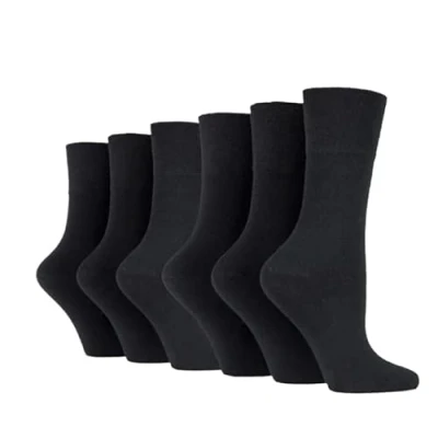 Image of IOMI 6 Pairs Unisex Footnurse SockShop Loose Non Elastic Diabetic Socks for Swollen Legs Size UK 4 8, EUR 37 42 (RD31 Black)