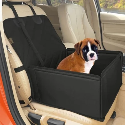 Image of Extra Stable Dog Car Seat Robust or Puppy for Small to Medium Sized Dogs Reinforced Walls and 3 Belts Waterproof Pet Back Front (Black)