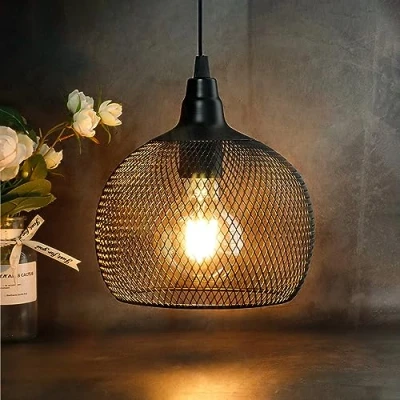 Image of JHY DESIGN Hanging Lamp Black Battery Powered Decorative Pendant Metal Cage with 6 Hours Timer for Bar Bedroom Garden Parties Patio Indoor Outdoor Living Room (Round)
