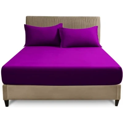 Image of Super Soft Polycotton Percale Sheets, Plain Dyed Bedding Bedsheets, Non Iron Superking Fitted Sheet, Berry