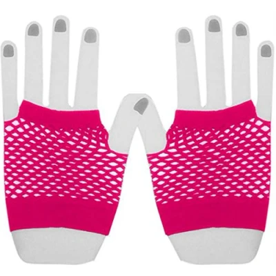 Image of Mytoptrendz® Girls Ladies Fashion Gloves Fingerless Fishnet Short Hot Pink