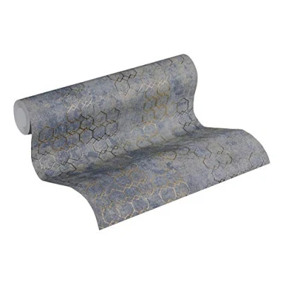 Image of Luxury Wallpaper Urban Grace New Walls A.S. Création Non Woven 10.05 m x 0.53 Blue Gold Grey Made in Germany 374245 37424 5