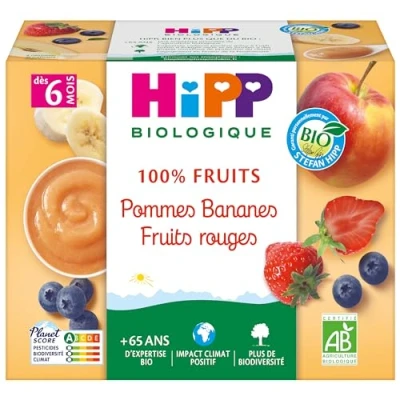 Image of Hipp Coupelles Pommes Bananes Fruits Rouges 4 x 100g