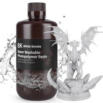 Image of ELEGOO 8K 3D Printer Resin, Water Washable Resin 405nm UV Curing Best for 8K/9K/12K/14K White Smoke 1000g
