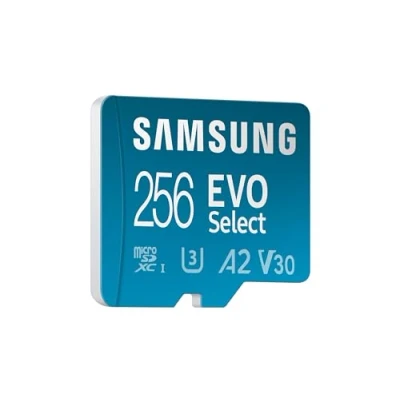 Image of Samsung EVO Select (2024) microSD card + SD adapter, 256GB, Memory for smartphone and tablet, UHS I U3, 4K UHD, Full HD, 160 MB/s Read, MB ME256SA/EU