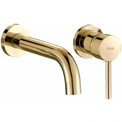 Image of REA 5902557341573 Gold Bathroom Sink tap which is Mount Under The Plaster Lungo B559