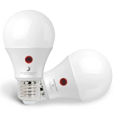 Image of SINCELIGHT Dusk to Dawn LED Bulb with Dual Daylight Sensors· ON/Off Automatic Depends On Level · Night Light from Till 9 Watt 2 Pack