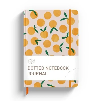 Image of Rileys &amp; Co Dotted Journal Notebook 8x6 Inches / (20 x 15 cm), Hardcover Motivational Notebooks (Oranges)