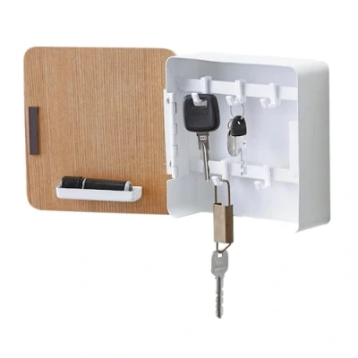 Image of YAMAZAKI 4802 RIN Magnetic Key Box, white, Steel/Plywood, Minimalist, 15.8 x 5.7 cm
