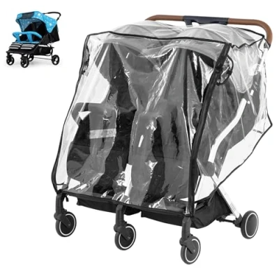 Image of Double Stroller Rain Cover Universal Twins Raincover for Side by Baby Rainproof Dustproof Windproof PVC Pushchair Pram Buggy