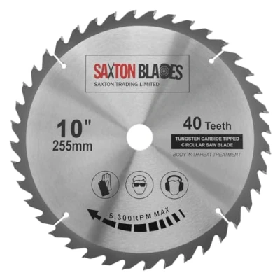 Image of Saxton TCT Circular Wood Mitre Saw Blade 255mm x 40T 25.4mm Bore fits Evolution Rage Saws