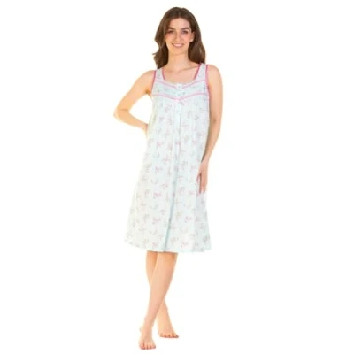 Image of Undercover Ladies &#039;Primrose in Bloom&#039; Jersey Sleeveless Nightie 23347 Aqua S M