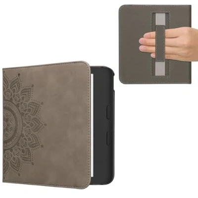 Image of kwmobile Case Compatible with Kobo Libra Colour Faux Nubuck Leather Rising Sun Grey
