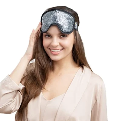 Image of Zhu Glitter Gel Hot &amp; Cold Eye Mask Therapeutic Soothing Relief for Migraines, Sinus Pain, Tension Headaches, Allergies, Puffy and Tired Eyes Silver