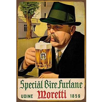 Image of 8x12 inch Birra Moretti Italian Beer Vintage Tin Sign Style Metal Advertising Wall Plaque Decor Poster SP#12