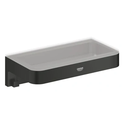 Image of GROHE Start Cube QuickFix Shower Basket Bathroom Wall Mounted Shelf (Metal and Plastic, Including Screws Dowels), Size 200 mm, Extra Easy to Fit QuickGlue, Matt Black, 411072430