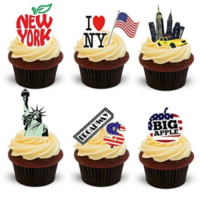 Image of 30 Stand Up New York City Themed Edible Wafer Paper Cake Toppers Decorations