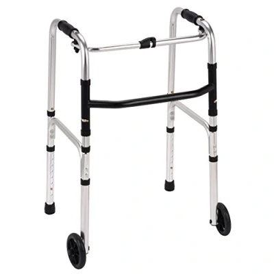 Image of Folding Lightweight Aluminium Walking Frame/Zimmer/Walker with 2 Wheels Adjustable Height