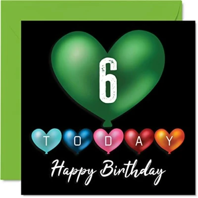 Image of Fun 6th Birthday Cards for Boys Girls Heart Balloons Happy Card Son Daughter Brother Sister Grandson Granddaughter Niece Nephew Cousin, 145mm x Greeting