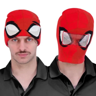 Image of Concept One Unisex&#039;s Marvel Spider Man Miles Morales Roll Down Cuff Beanie Hat, Knitted Winter Skull Cap, Red, Size
