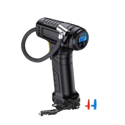 Image of Fairnull Tyre Inflator Air Compressor, 12V Portable Car Pump Handheld Electric Digital with LED Light and 2 Nozzle Adaptors for Motorcycle Bicycle B