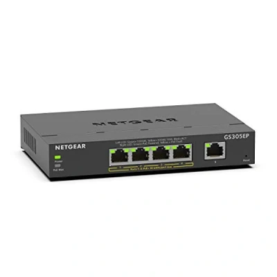 Image of NETGEAR 5 Port Gigabit Ethernet Smart Managed Plus PoE Switch (GS305EP) with 4 x PoE+ @ 63 W, Desktop/Wall mount