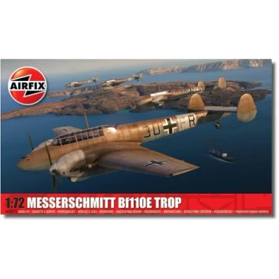 Image of Airfix Model Set A03081A Messerschmitt Bf110E/E 2 TROP Building Kit Plastic Plane Kits for Adults &amp; Children 8+, Includes Sprues Decals 1:72 Scale