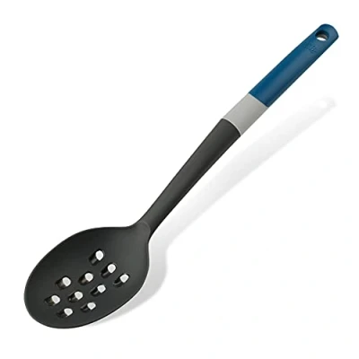 Image of Tasty Serving Spoon with Grater, Non Stick Cooking Spoon, Ladle Soft Grip Handle, Stirring Scratch Kitchen Utensil, Dimensions, 34 x 7 cm, Colours, Dark Blue, Grey