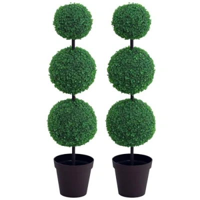 Image of Outsunny Set of 2 Artificial Boxwood Ball Topiary Trees Potted Decorative Plant Outdoor and Indoor Décor (112cm)