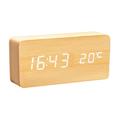 Image of ThreeH Alarm Clock Digital,3 Set of and Voice Control Fashion Desk Wooden with Temperature Display for Home,Kitchen,Office AC11 Yellow_White