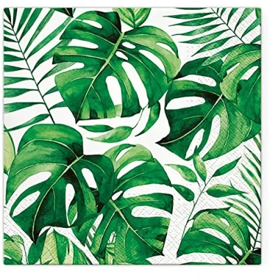 Image of Servietten Sommer 20 Pack Disposable Napkins, 3 Ply, 33 x cm, Jungle Leaves Monstera Design, Table Decoration, European Quality, Biodegradable