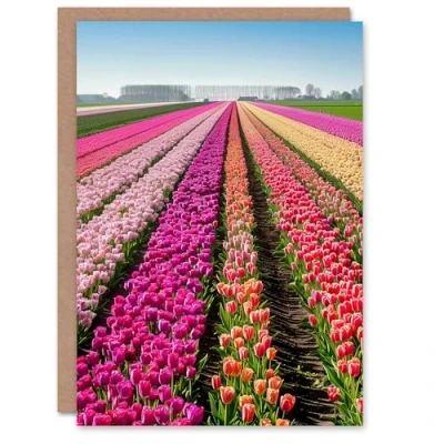 Image of Artery8 Pink Tulip Fields Holland Artwork Summer Floral Greeting Birthday Card Him Her All Blank