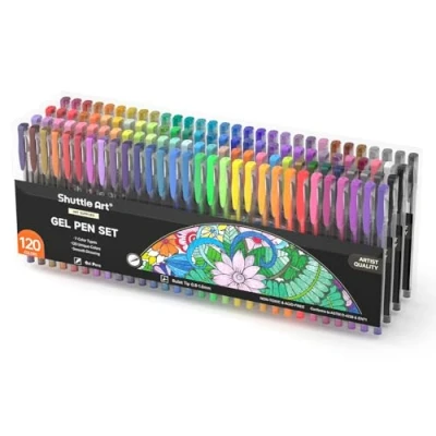 Image of Shuttle Art Gel Pens, 120 Colours Colouring Pens for Adults Pack, Pen Set with Glitter Metallic Neon Pastel Swirl Colours, Kids and Adult Books Doodling Drawing