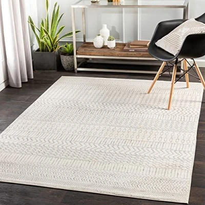 Image of Livabliss Honolulu Geometric Rug Scandi Area Rugs Living Room 200x274 cm, Dining, Kitchen Neutral, Abstract Patterned Rugs, Boho Style, Easy Care Pile Large Rug, Ivory and Grey