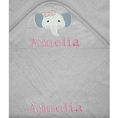 Image of Baby Girls Personalised Elephant Hooded Bath Towel. (White)