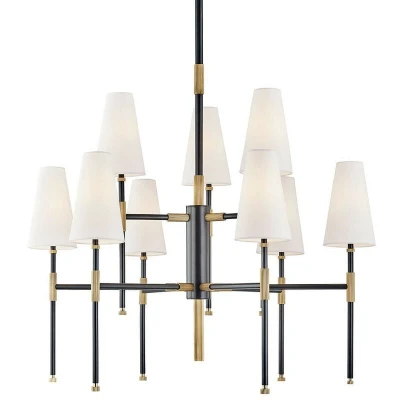 Image of Bowery 9 Light Chandelier Aged Brass, Linen