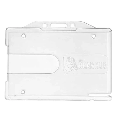Image of CKB LTD Pack of 10 Premium Crystal Clear Enclosed Rigid with Ejection Slot Closed Faced ID Badge Holders Horizontal Identity Plastic Pass Protector Holds 86x54mm cr80 Credit Card Sized Biodegradable