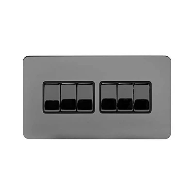 Image of Soho Lighting Black Nickel Flat Plate 10A 6 Gang 2 Way Light Switch Insert Screwless