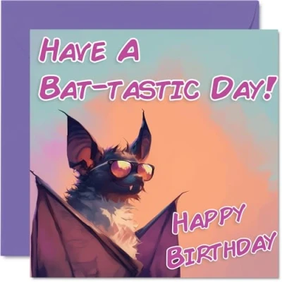 Image of Funny Birthday Cards for Women Men Cool Bat Sunglasses Happy Card Mum Dad Brother Sister Uncle Auntie Cousin Grandad Nanny Friend 145mm x Joke Pun Greeting