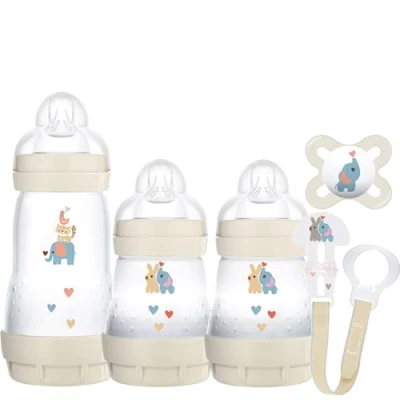 Image of MAM Welcome To The World Set, Newborn Bottle Set with 0 2 Months Baby Soother and Clip, Gifts, Grey (Designs May Vary)