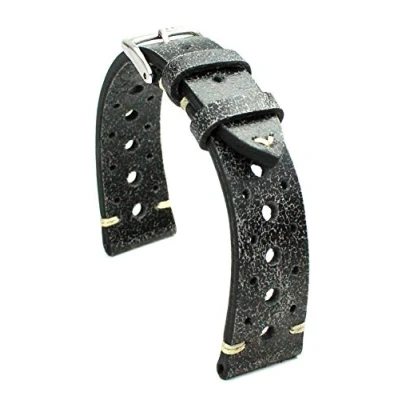 Image of RIOS1931 Rallye Vintage Cowhide Watch Strap Handmade in Germany Robust 20 mm Scratched Black