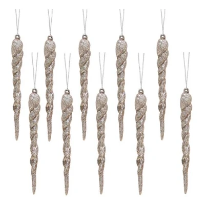 Image of Christmas Concepts® 12cm Glitter Icicle Decorations Tree Trims (CHAMPAGNE, 10)