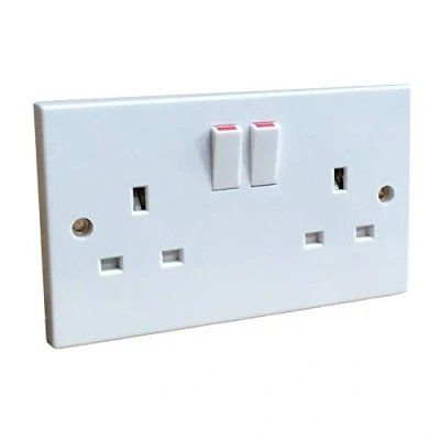 Image of 5 x White Double Wall Sockets 2 Gang Square Edge Electric Twin Plug Switched