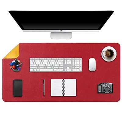 Image of Desk Pad Large, Mat, Extended Mouse XXL, Blotter, DOBAOJIA Laptop Writing for Office/Home, Dual Side Use PU Leather Waterproof 35.4&quot; X 16.9&quot; (Red/Yellow)