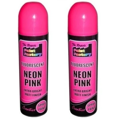 Image of 2 x PINK Fluorescent Neon Spray Paint Matt DIY Interior Exterior Bright Colour Aerosol