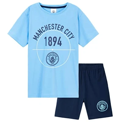 Image of Manchester City F.C. Boys Short Pyjama Set Breathable Lounge Wear Man Gifts (Blue/Navy, 11 12 Years)
