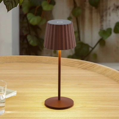 Image of Lindby LED table lamp Esali, brown, grooves, aluminium, 29cm