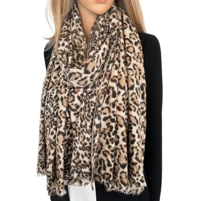 Image of The Accessory Co. Ladies Large Leopard Print Scarf for Women, Animal Scarves, Winter Fleece Scarf, Long Neck Designer Shawl Wrap (Brown Leopard)