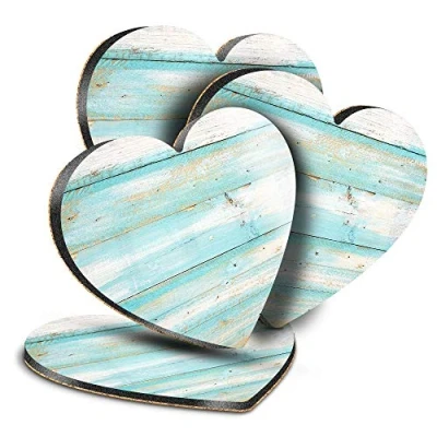 Image of Destination Vinyl ltd Great Coasters (Set of 4) Heart Blue Distressed Wood Seaside Surf Drink Glossy Coasters/Tabletop Protection for Any Table Type #15868