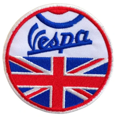 Image of British Union Jack Vespa Motorbike Iron Sew on Embroidered Patch